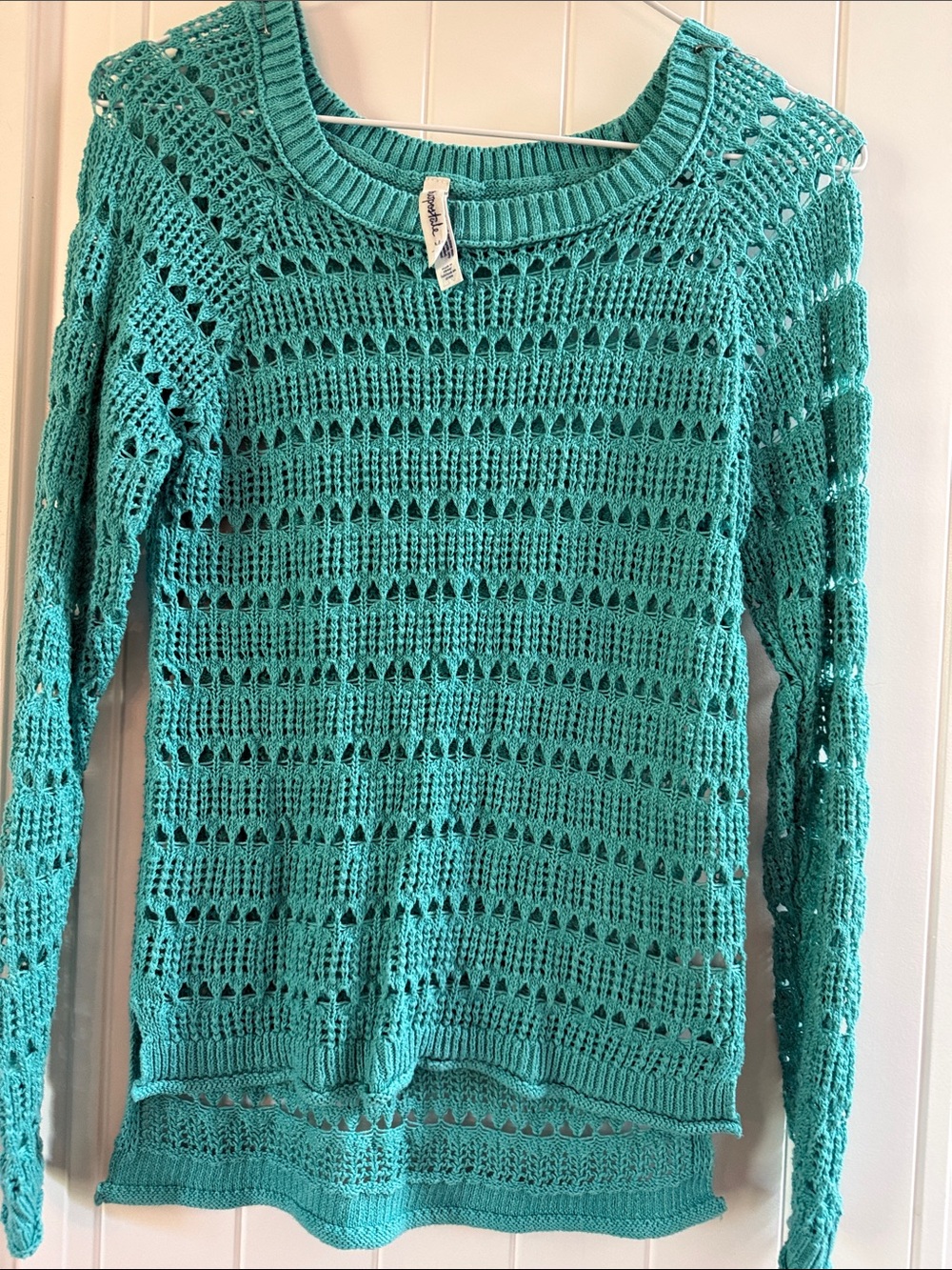 Aeropostale Teal Open-Knit Scoop Neck Sweater